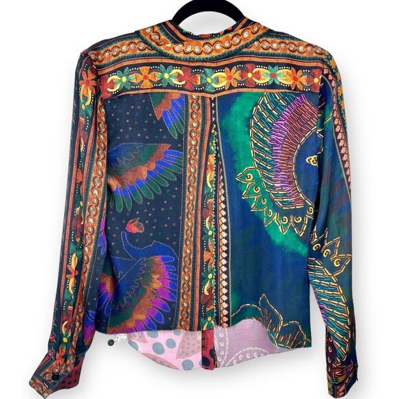 Farm Rio Mixed Scarves Button-Up Shirt NWT With Crop Alteration Size X-Small - Picture 4 of 9